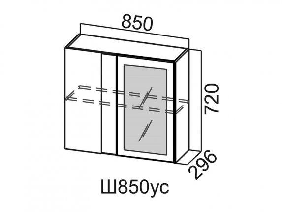 Шкаф навесной 850 угловой со стеклом Ш850ус Вектор 850х720х296